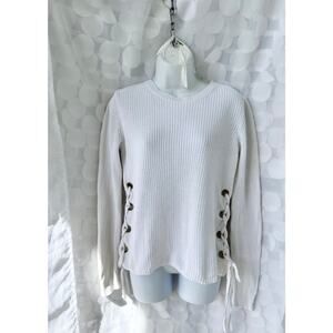 Michael Kors White cable knit cotton sweater Small Side Lace Up Grommet Nautical